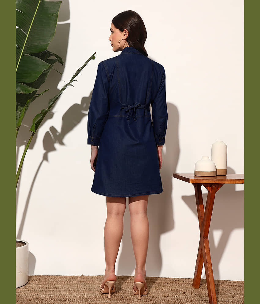 Addyvero Women Denim Solid A-line Dress ( Light Blue ) view 2