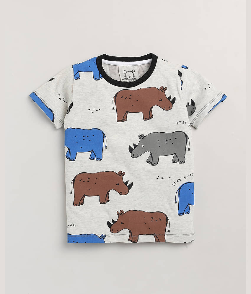 Lazy Shark Pack of 1 Boys Cotton Blend T-Shirt & Shorts Set ( Light Grey ) view 2
