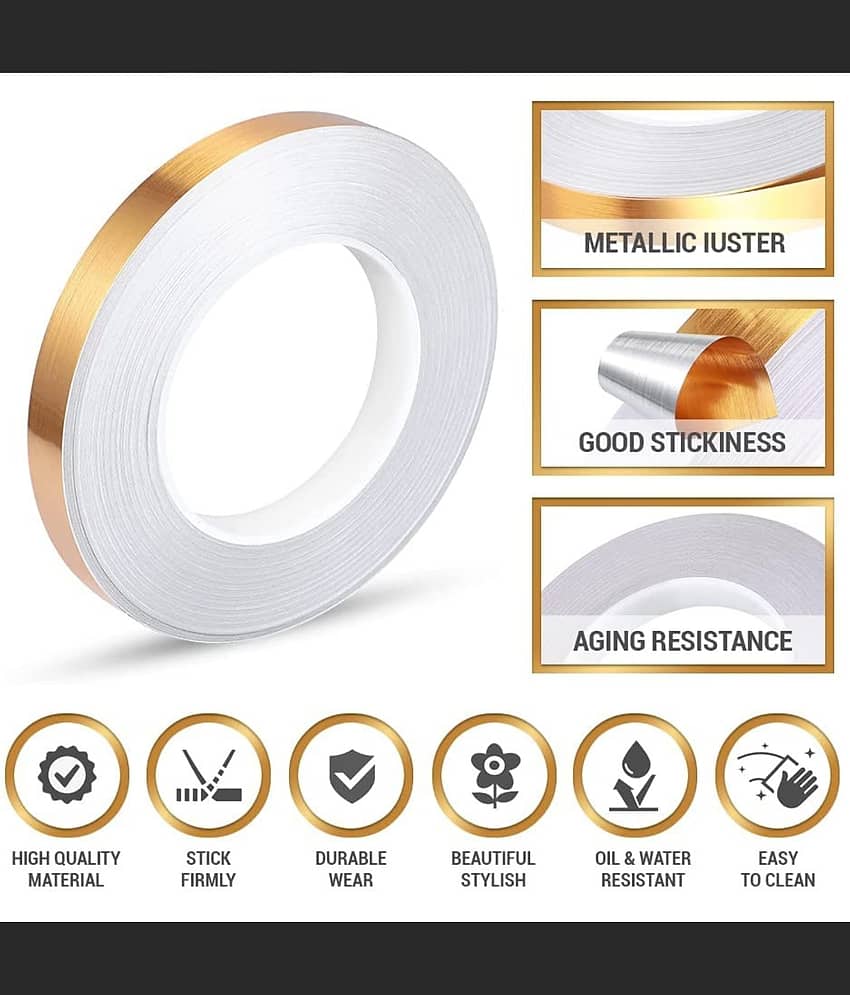KRAMOX Tile Gap Foil Line Tape – 1CM x 50M (Gold) Self-Adhesive Seam Sticker for Wall, Cabinet, Kitchen, Floor – Waterproof, Decorative, Peel & Stick Mirror Finish Tape view 2