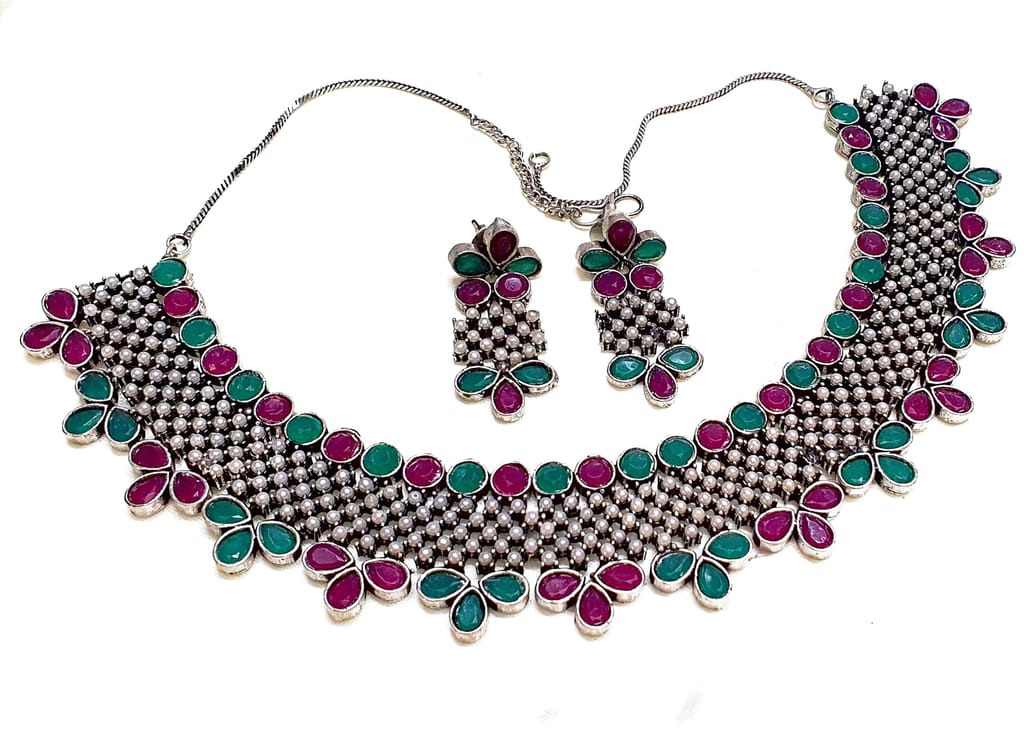 Glamvila Designer German Silver Choker Set view 2