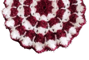 Handmade Crochet Maroon & White Coaster - Elegant Home Decor view 2