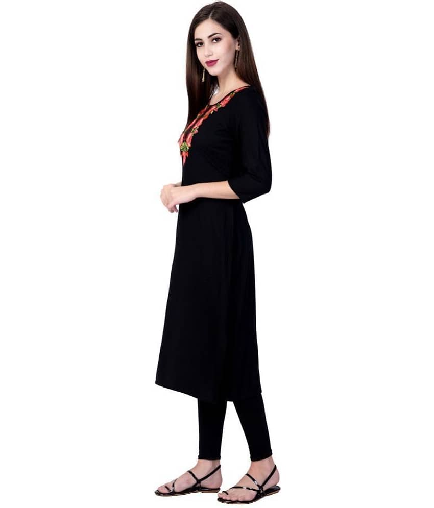 GOD BLESS Black Rayon Straight Kurti - Single view 2