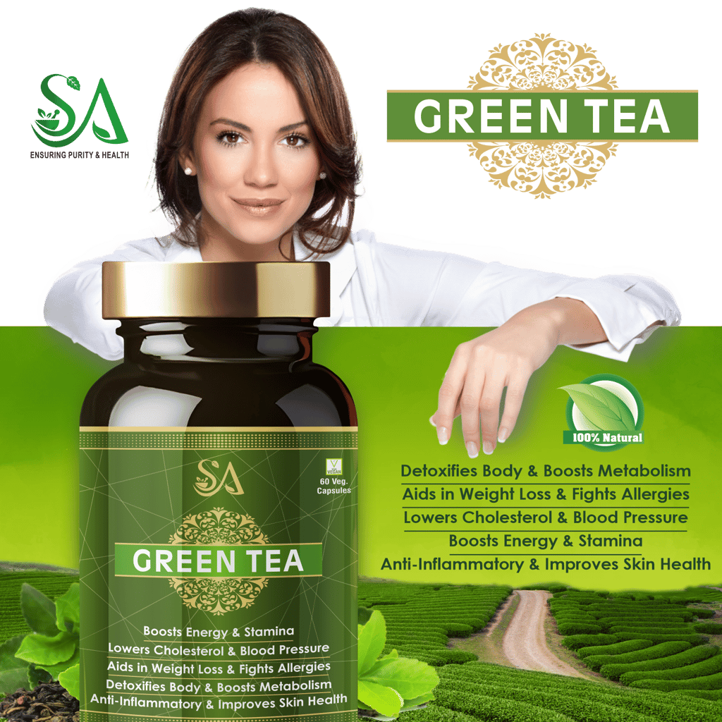 GREEN TEA(Metabolism Boost, Weight Loss Aid, Lowers cholesterol & blood pressure and Skin Health in a Bottle (60 Capsules) view 2