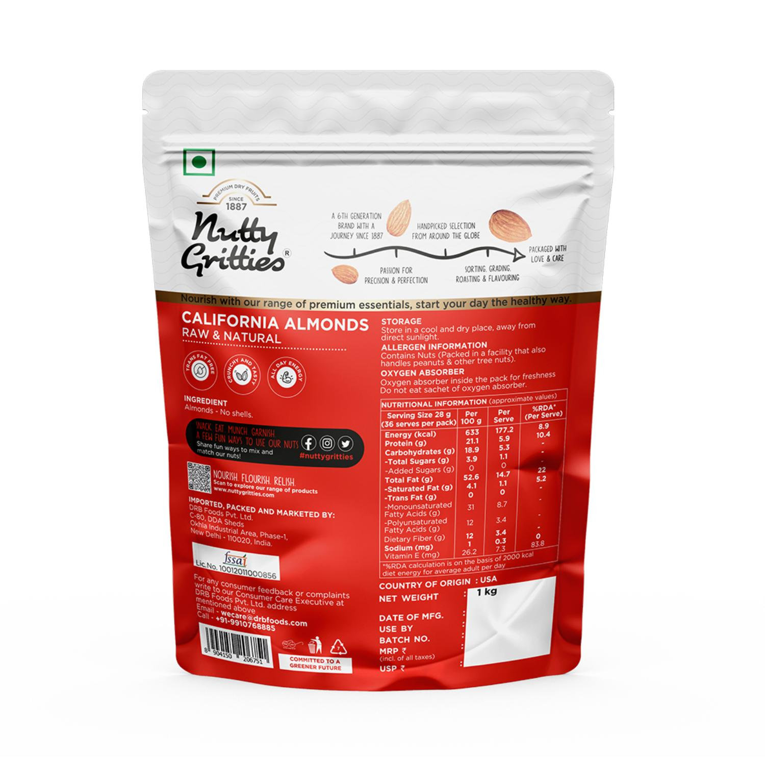 Nutty Gritties 100% Natural California Almonds, 200 gm view 2