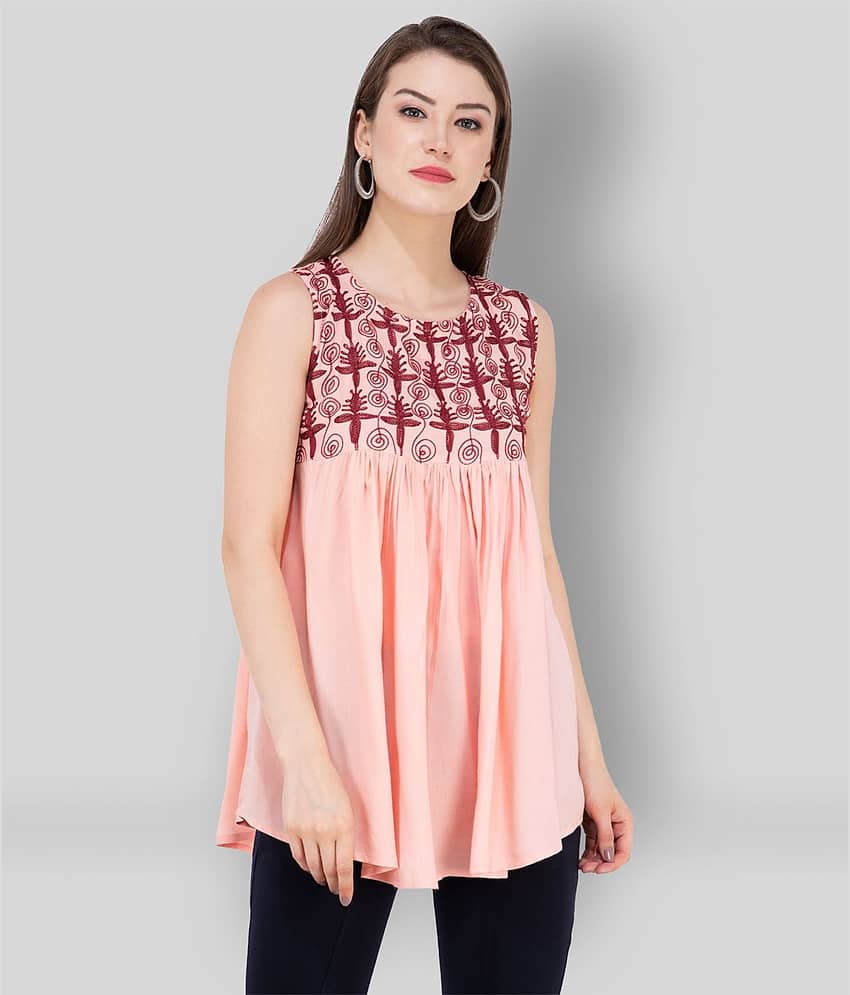 SAAKAA Women's Rayon A-Line Top ( Pink )