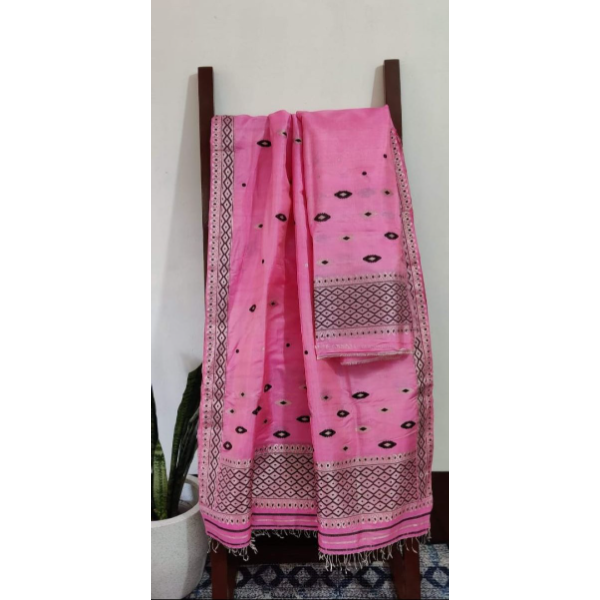 Assamese Silk Mekhla Chhador - Soft Pink view 2