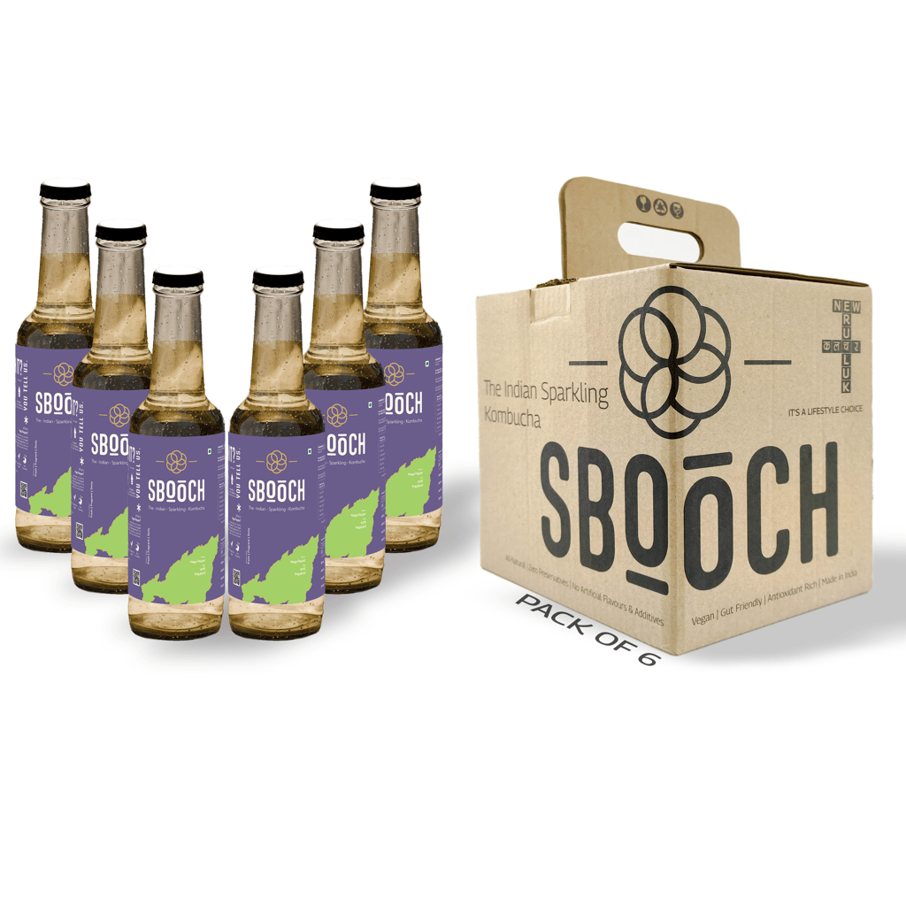SBOOCH - Indian Sparkling Kombucha Tea | Naga Pepper Flavor, All Natural | Gut Friendly | Antioxidant | Zero Preservatives | NO Artificial Flavors or Additives | Fermented Beverage Tea | 275ml (Pack of 6)