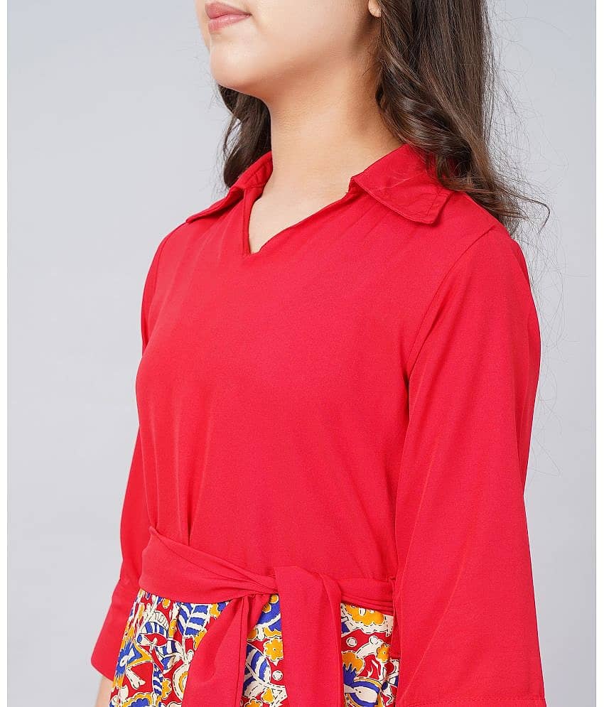 Aarya Designer Crepe Fit And Flare Dress For Girls ( Pack of 1 , Red ) view 2
