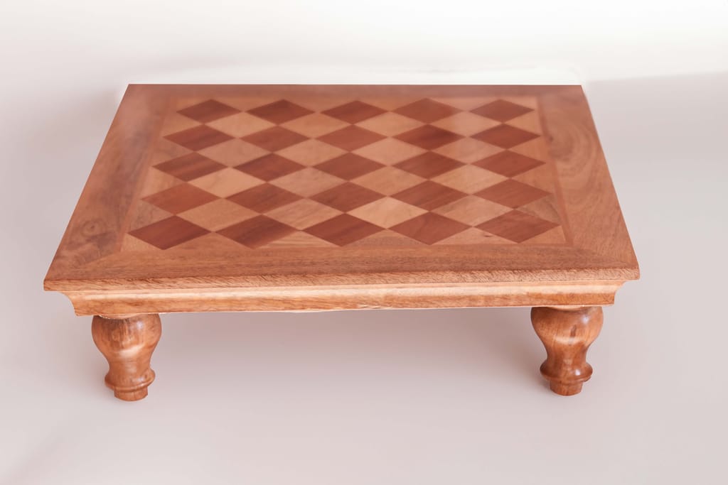 Amrani Designs Wooden Bajot for Pooja | Beautiful Wooden Chokki for Pooja Big Size | Diwali Decoration Items for Home | Size : 16(L) x 16(W) x 5(H) Inch