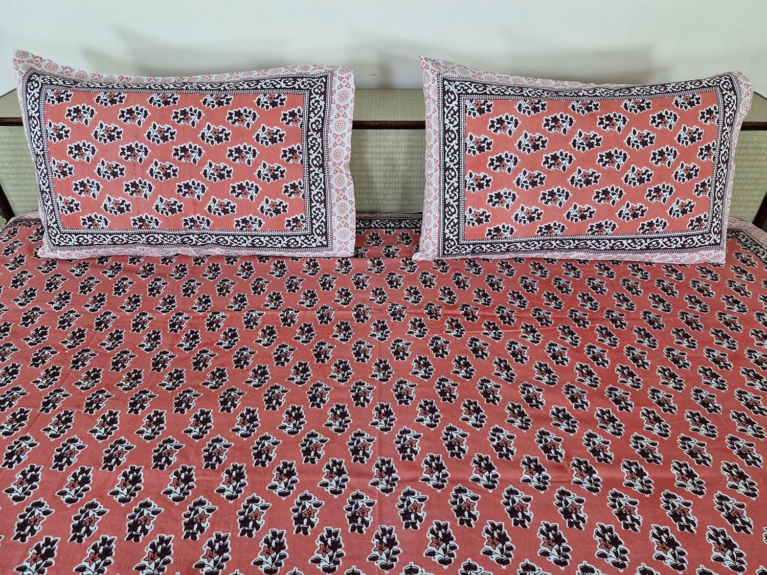 Bedsheet Set with Pillow Covers with Floral Print, Pink and Brown Color,Best for Single Bed and Deewan,Size 6.9 X 7.4 Feet view 2