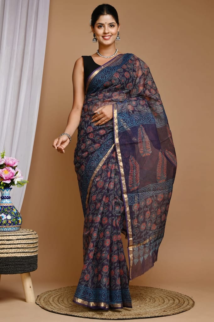 HANBLOCK PRINTED KOTA DORIYA SAREE view 2