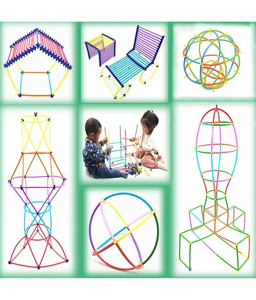 Villy Plastic Brick Set 4D Space Children Intelligence Plastic Pipe Blocks Building Toys Straws(50pcs) and connectors(50pcs) (4D Bricks) view 2