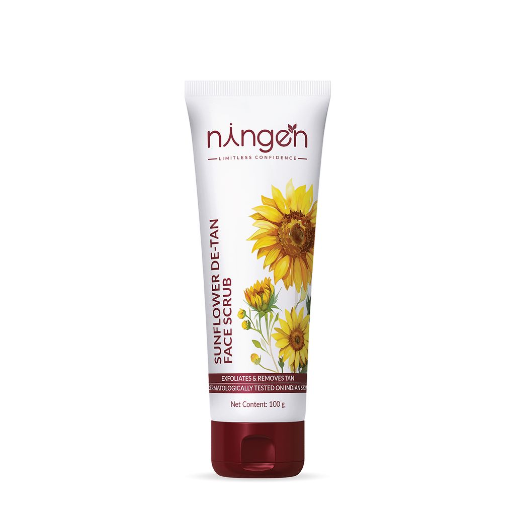 Ningen Sunflower De-Tan Scrub with Walnut Granules | Sunflower De-Tan Formula