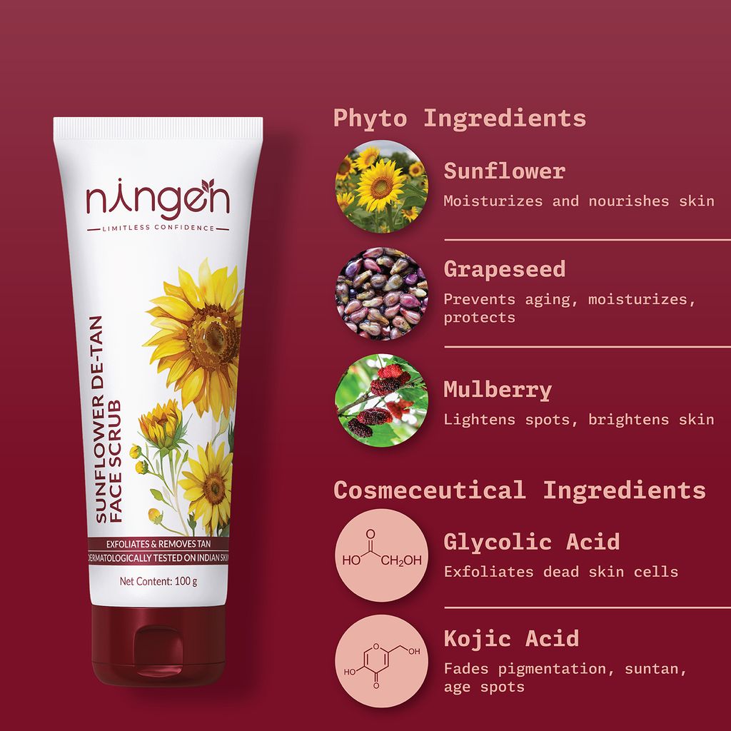 Ningen Sunflower De-Tan Scrub with Walnut Granules | Sunflower De-Tan Formula view 2