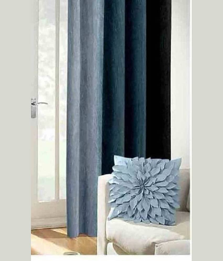 N2C Home Vertical Striped Semi-Transparent Eyelet Curtain 7 ft ( Pack of 1 ) - Black view 2