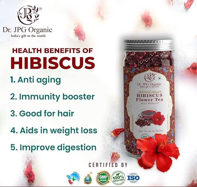 Dr. JPG Organic Herbals Hibiscus Tea 50g / Hibiscus Flower Tea/INDIA ORGANIC Certified/ISO & GMP Certified. (Hibiscus-50g) view 2