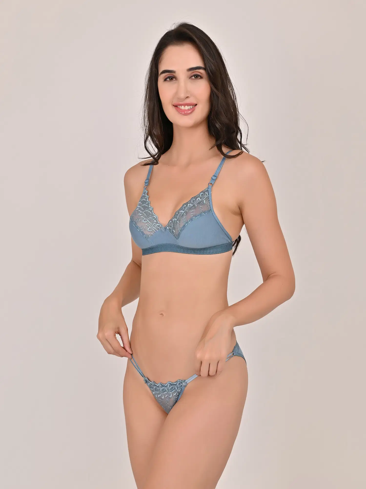 SLINGKINI Pack of 1 Net/Mesh Bra & Panty Set For Women ( Light Blue ) view 2