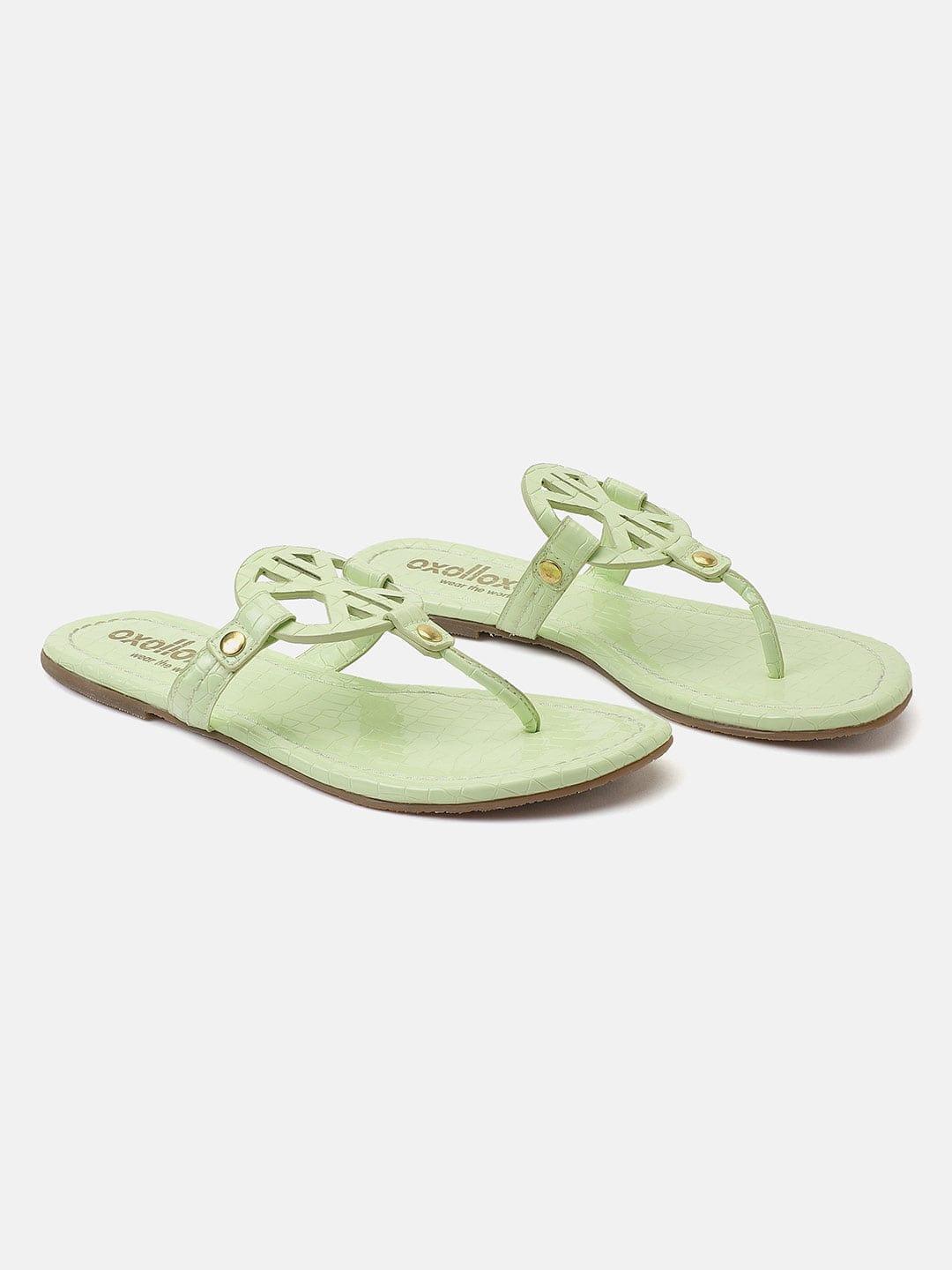 Sea Green T-Shape Open Back Flat Sandals For Women view 2