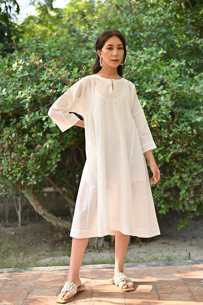 Jasmine Sindhi Hand Embroidered Cotton Round Neck Kurta view 2