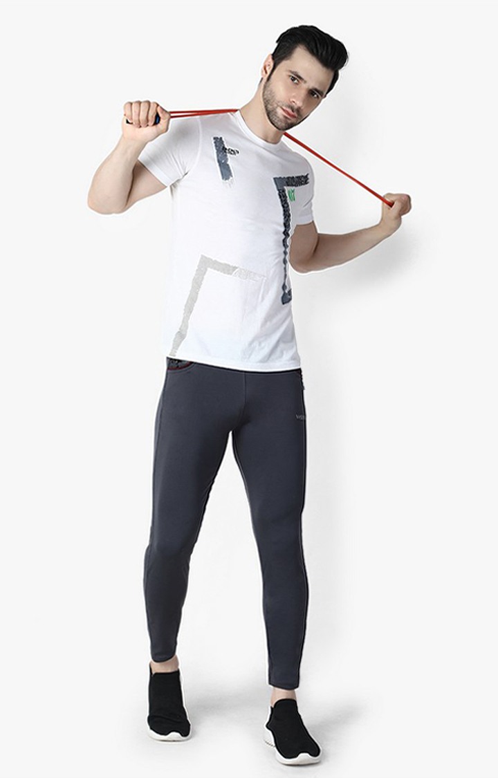 Men's Grey Lycra Solid Trackpants view 2