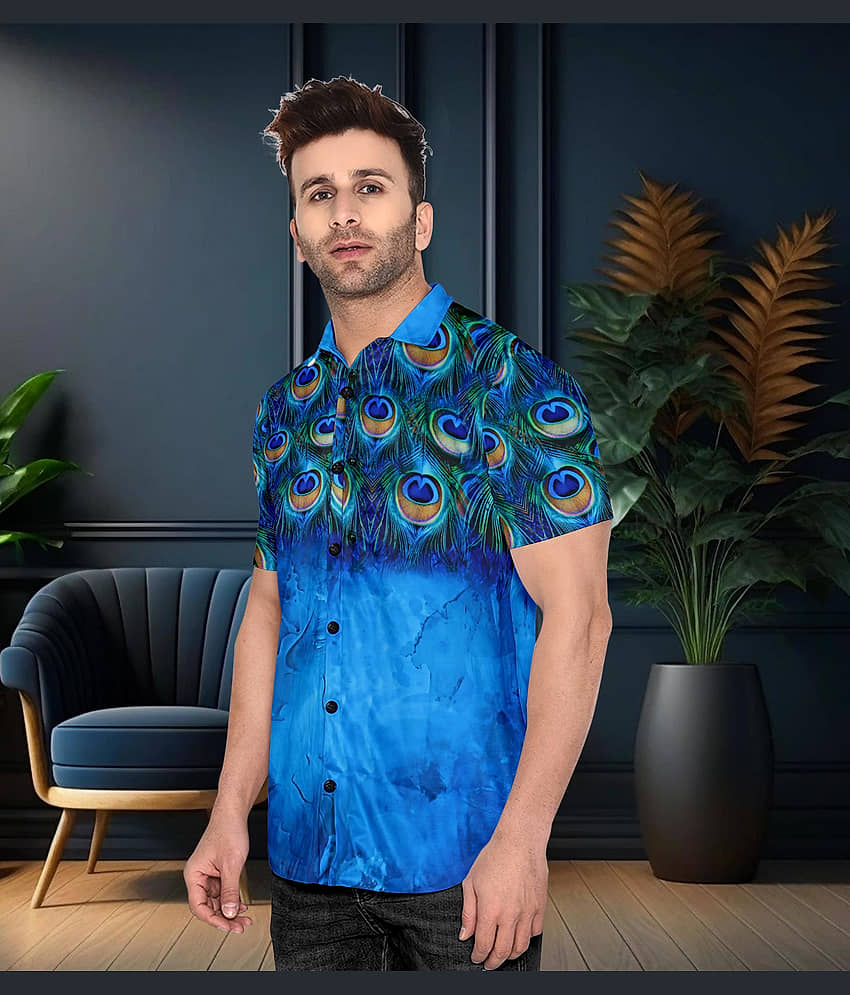 Le Pery Cotton Blend Regular Fit Printed Half Sleeves Men's Casual Shirt - Blue ( Pack of 1 ) view 2