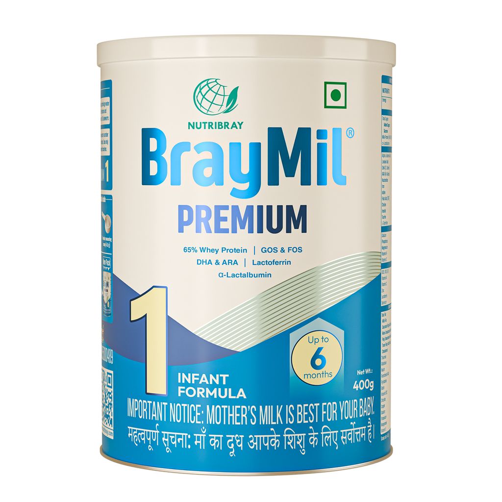 Braymil Premium 1 Infant Formula |65% Whey Protein|GOS & FOS, DHA & ARA| Lactoferrin & α - Lactalbumin | for 0 to 6 Months baby | Tin pack 400 gm view 2