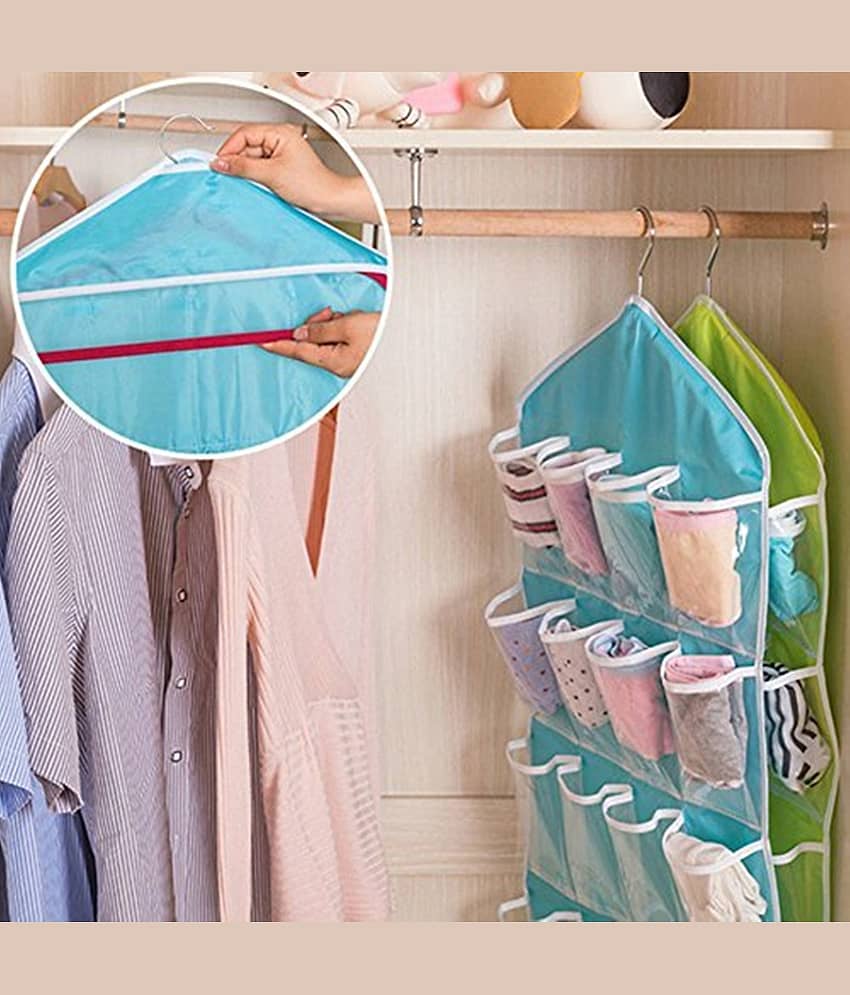 THRIFTKART - Polyester Washable 16 Grids Pouch Clothes, Socks, Underwear, Bra Hanging Storage Bag (Multicolour). view 2