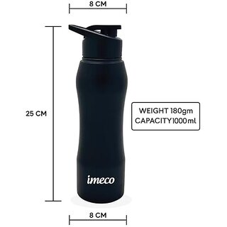IMECO ECO-CURVE Stainless Steel Water Bottle with Sipper Cap Black 1 Litre (Pack of 2) view 2