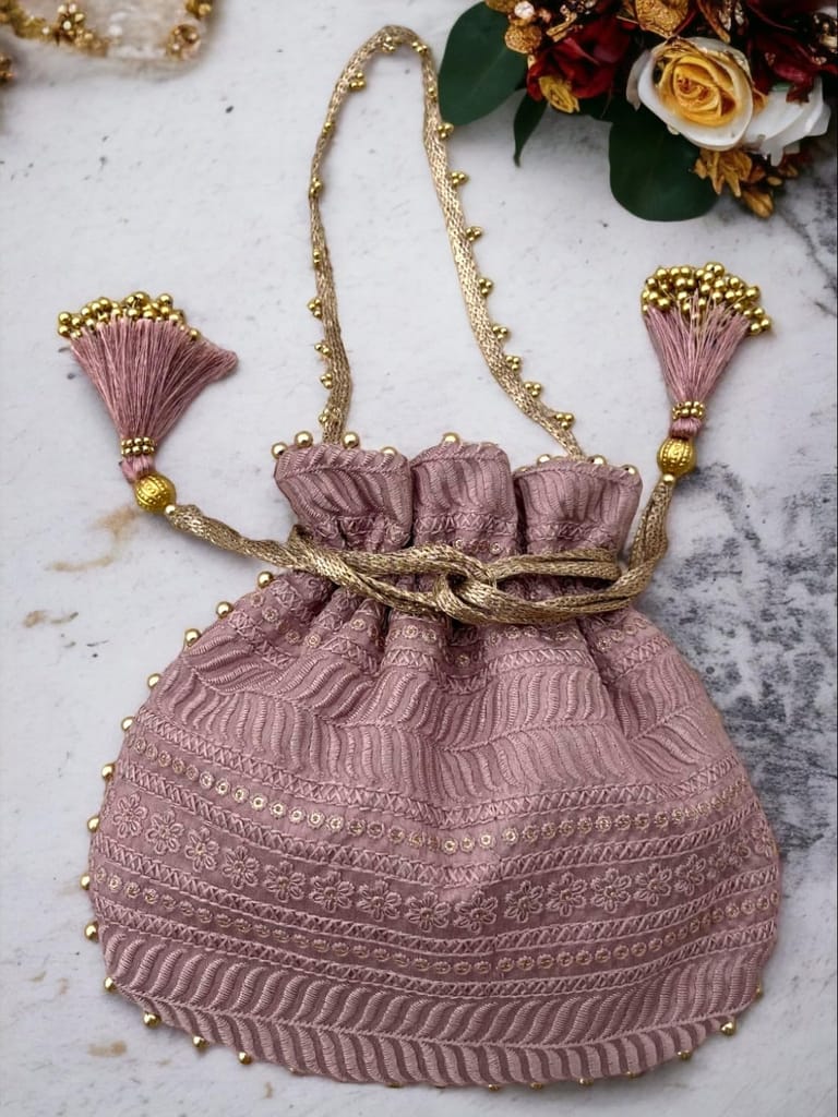 ART BY CHAITASI Embellished Designer Potli Bag with Protective Box, Handbag, Wristlets, Clutch for Women, Girls with Handmade Embroidery, Sequin, Beads Work for Parties, Weddings view 2