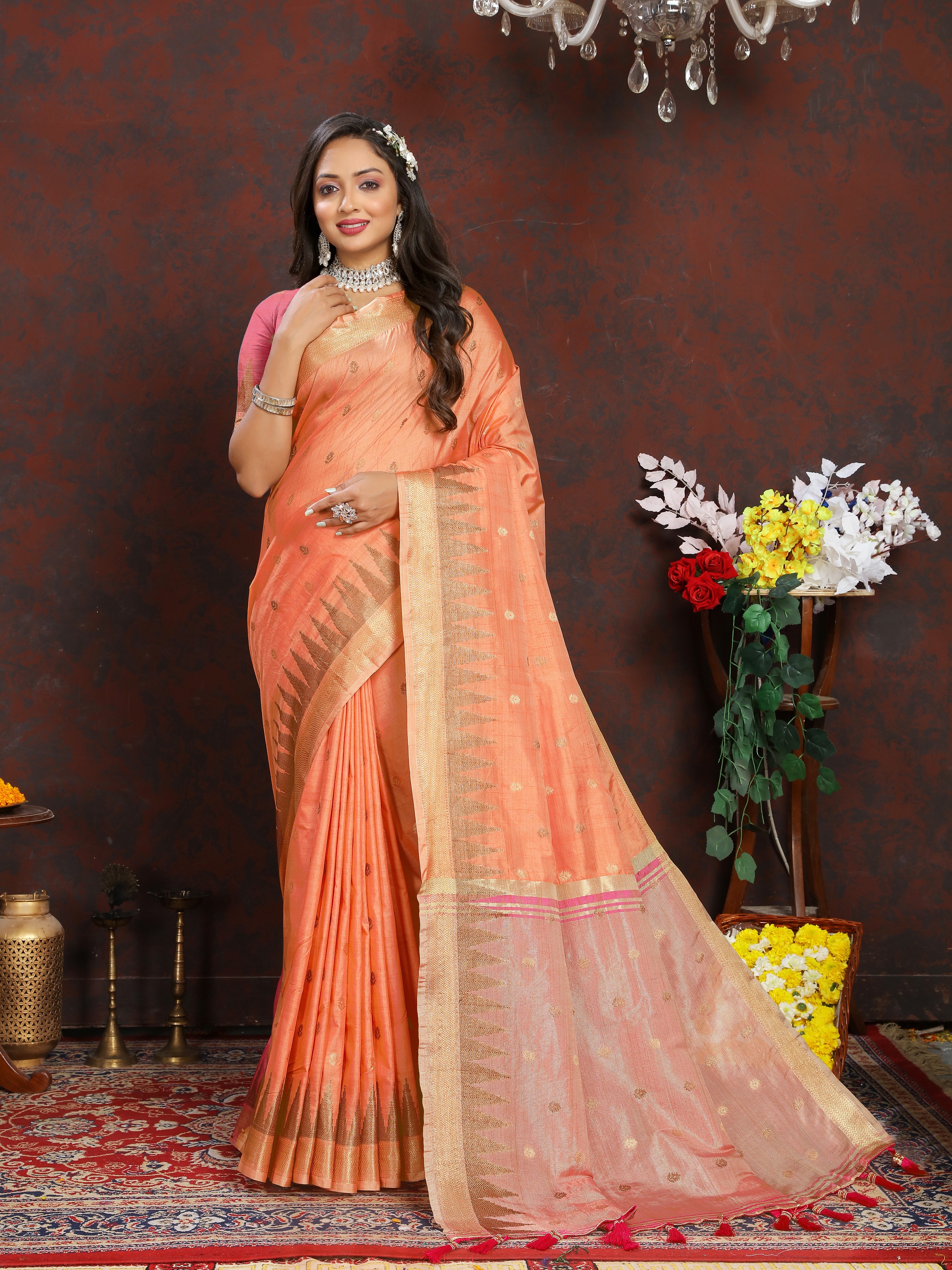 Soft katan silk saree with zari weawing design... view 2