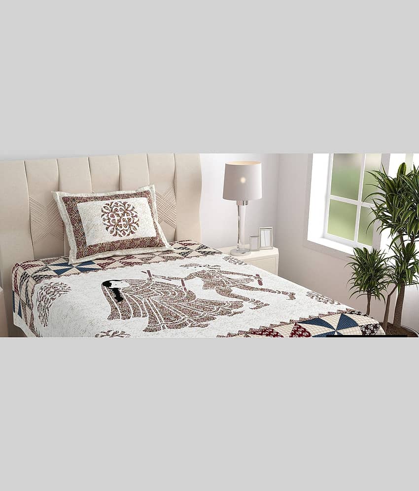 ABHACLOTHO Cotton 1 Single Bedsheet with 1 Pillow Cover ( Cream ) view 2