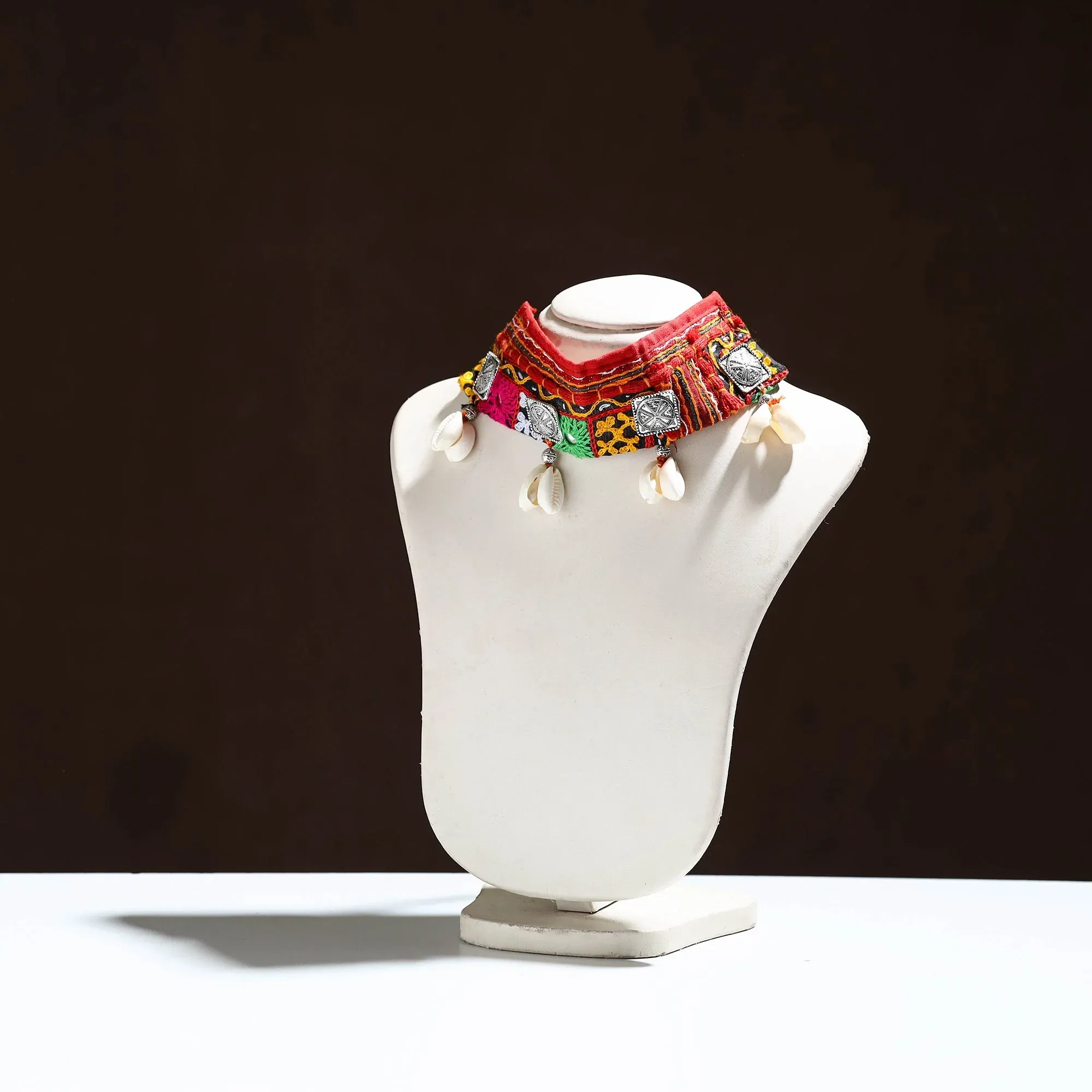 Red Kutch Embroidered Shell Work Choker