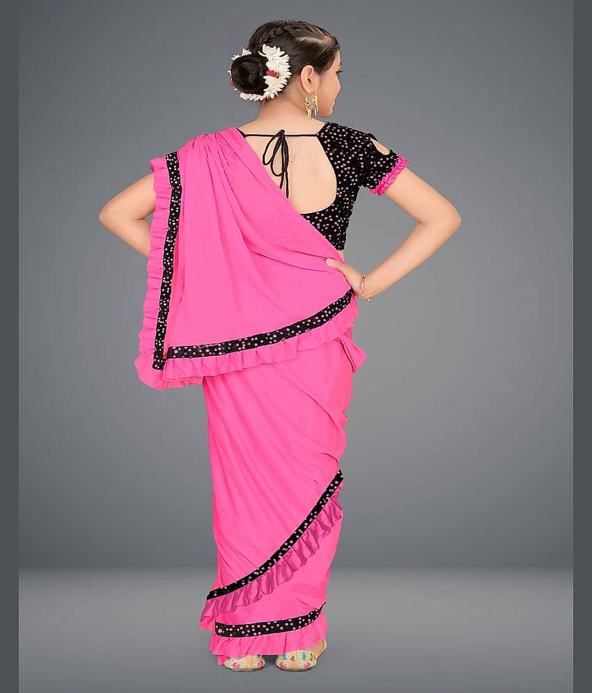 HARPITA Lycra Classic Saree For Girls ( Pink , Pack of 1 ) view 2