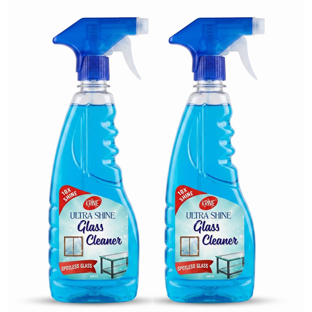 Krineet's Glass Cleaner Liquid Combo (500MLX2) | Streak-Free Shine for Glass, Mirrors & Windows | Fast-Drying Multipurpose Surface Cleaner