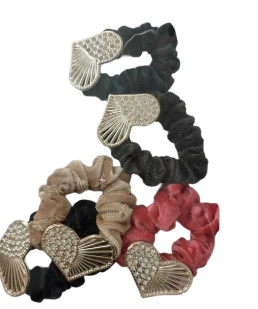 Black Velvet Rhinestone Heart Scrunchie view 2