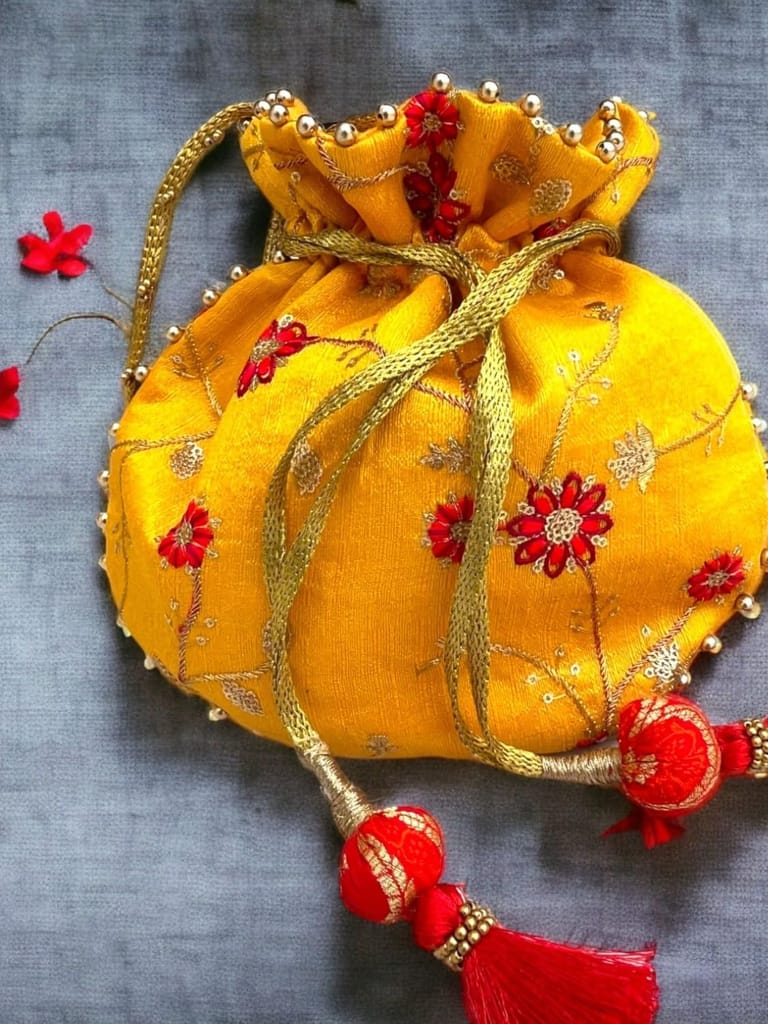 ART BY CHAITASI Embellished Designer Potli Bag with Protective Box, Handbag, Wristlets, Clutch for Women, Girls with Handmade Embroidery, Sequin, Beads Work for Parties, Weddings view 2