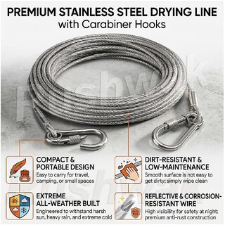Portable Multi-Utility Steel Dori 10 Metre, 3 mm with 2 Screw-Lock Hooks view 2