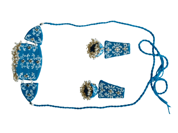 handmade sky colour chokar with earrings bangels and ring set for women and Girls view 2