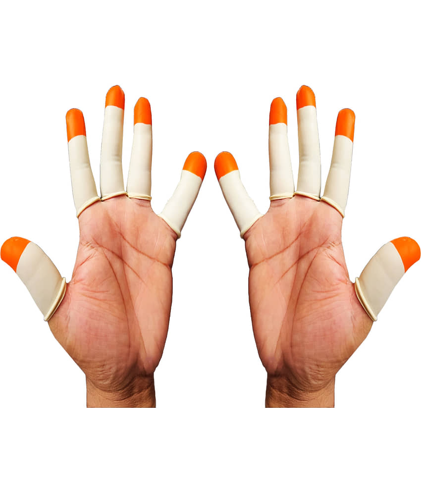 White orange Rubber Latex Finger Sleeve {pack of 144} Rubber Safety Glove view 2