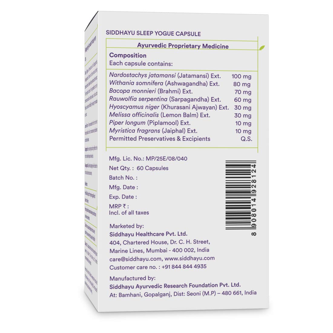Baidyanath Siddhayu Sleep Yogue Capsule 60 Cap view 2