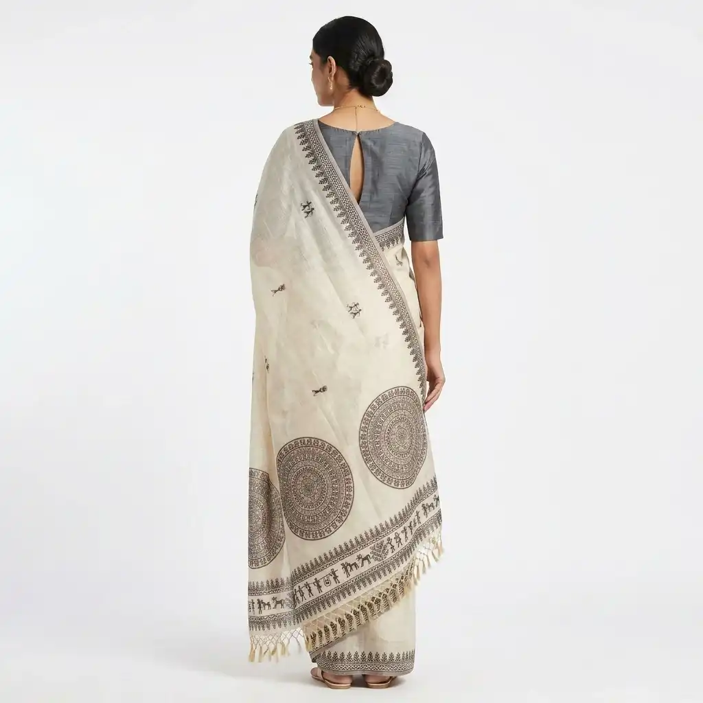 Tussar Cotton Sambalpuri Saree with Mandala Motifs view 2