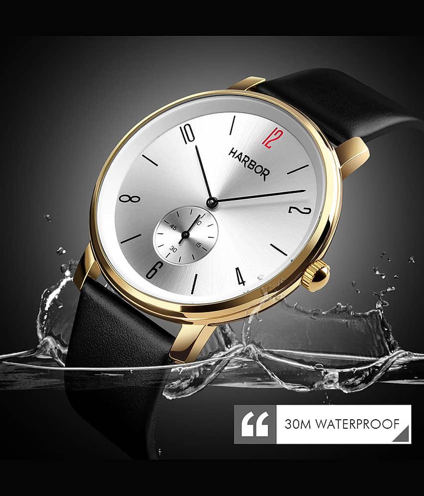 Harbor Black Leather Analog Men's Watch view 2