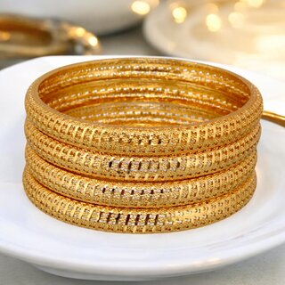 18k One Gram Gold Plated Traditional Designer Pack of 4 Bangle Set For Women view 2