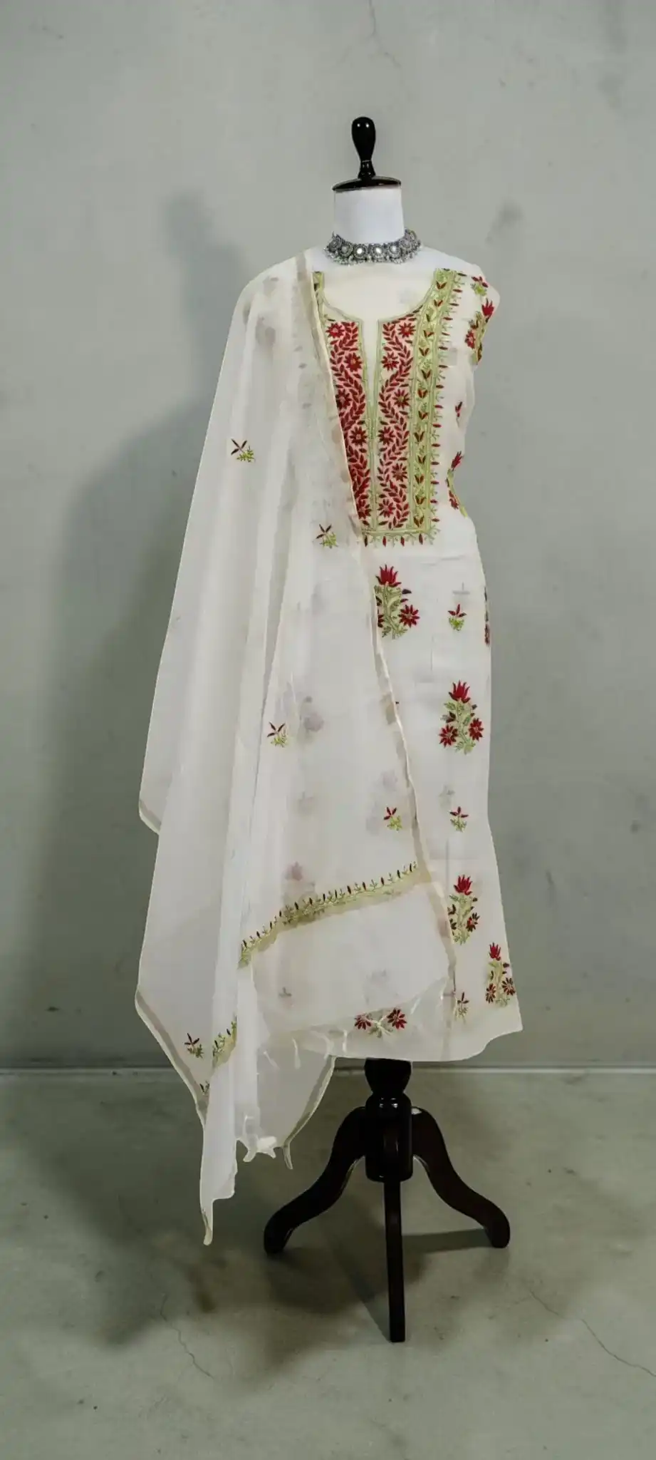 Lucknow Chikankari Hand-Embroidered Mul Cotton Dress Material