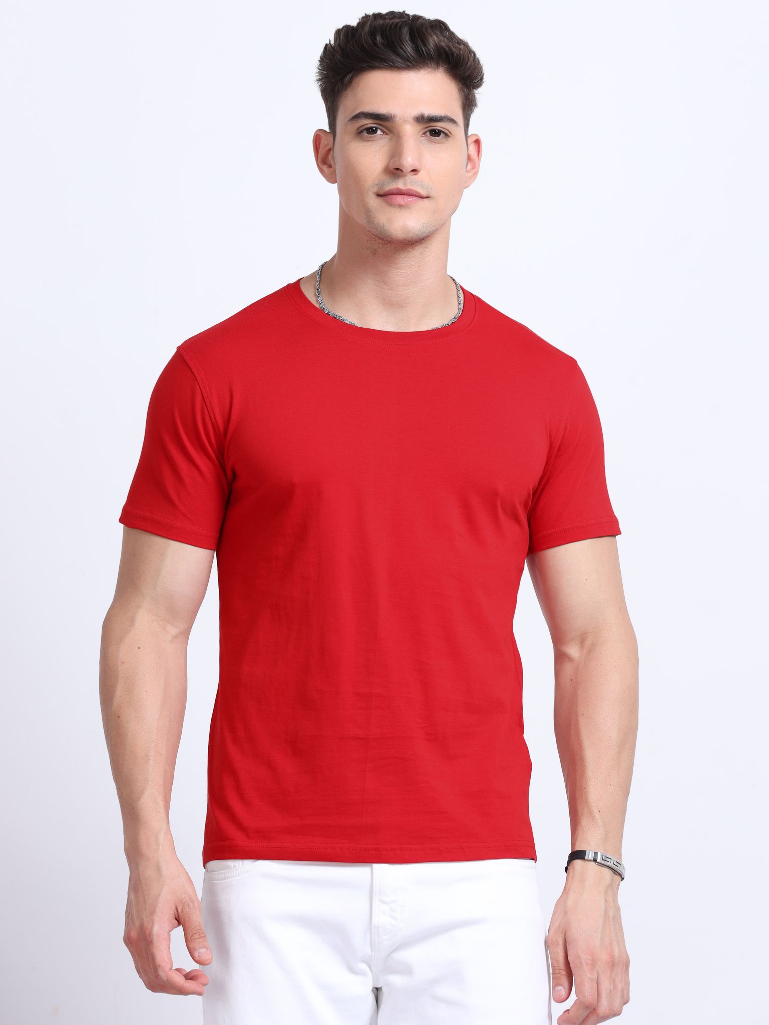 Cotton T-Shirt | Ultrafine Single Jersey | 180 GSM | Biowashed | Eco-Friendly | 100% cotton | Plain tshirt | Red Colour | Size - XL (44 Chest / 29 length ) view 2