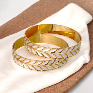 18k One Gram Gold Plated Traditional Designer Pack of 2 Bangle Set For Women view 2