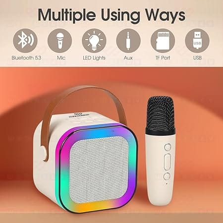 K12 Speaker Machine Bluetooth-Compatible Wireless Karaoke Mic Speaker Multi-Compatibility Modes, RGB Lights