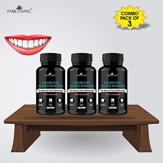 PARK DANIEL Coconut Shell Charcoal Teeth Whitening Powder -Naturally Whiten Teeth, Removes Stains & Removes Bad Breath(ENAMEL Safe & Suitable for Sensitive teeth) Combo pack of 3 Bottles of 50 gms(150 gms) (150, Pack of 3) view 2