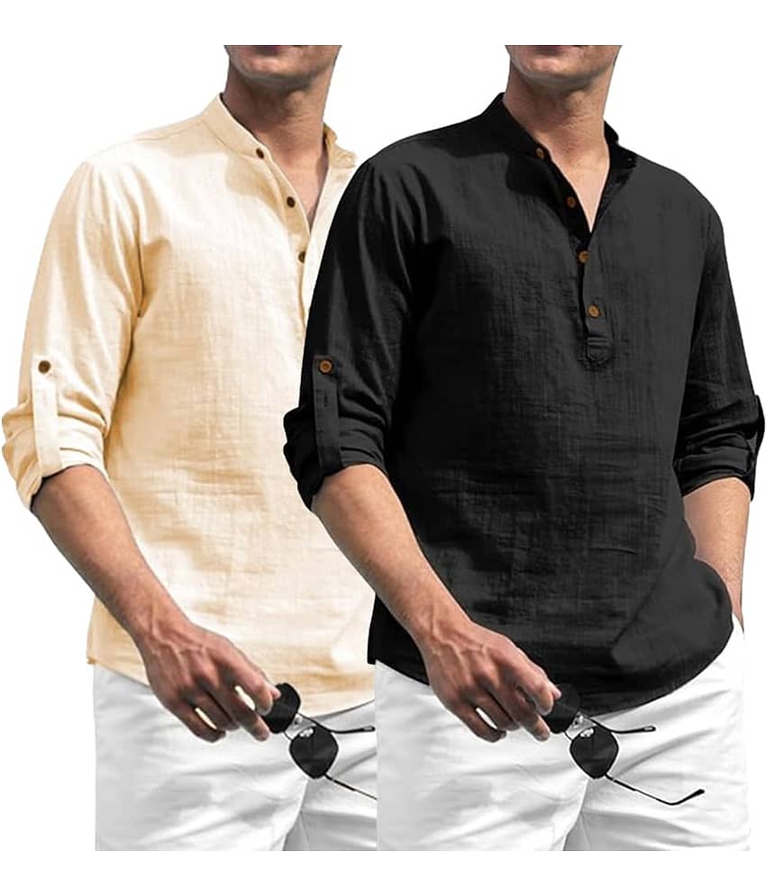 Vida Loca Light Blue Cotton Blend Men's Shirt Style Kurta ( Pack of 2 )