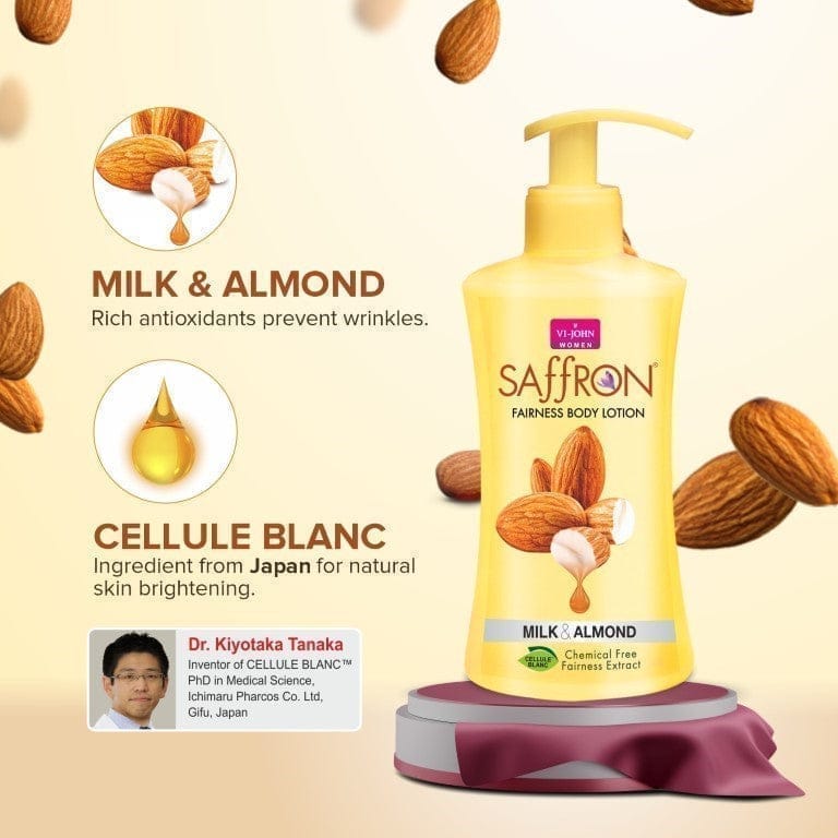 VI-JOHN Women Saffron Chemical Free Milk & Almond Fairness Body Lotion With Vitamin E - 250ML view 2